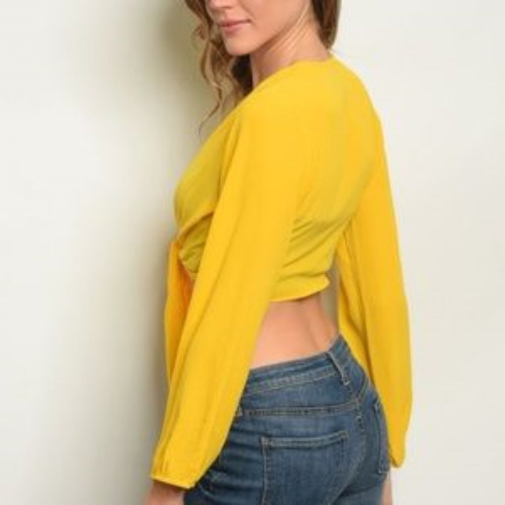 Yellow Tie Front Crop Top - Picture 3 of 3